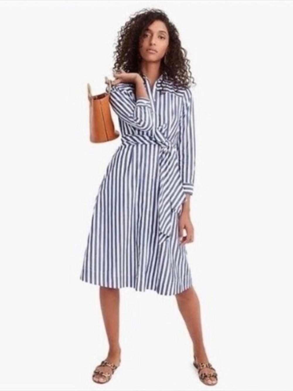 J. Crew Navy and White Striped midi dress Long Sleeve Size 6